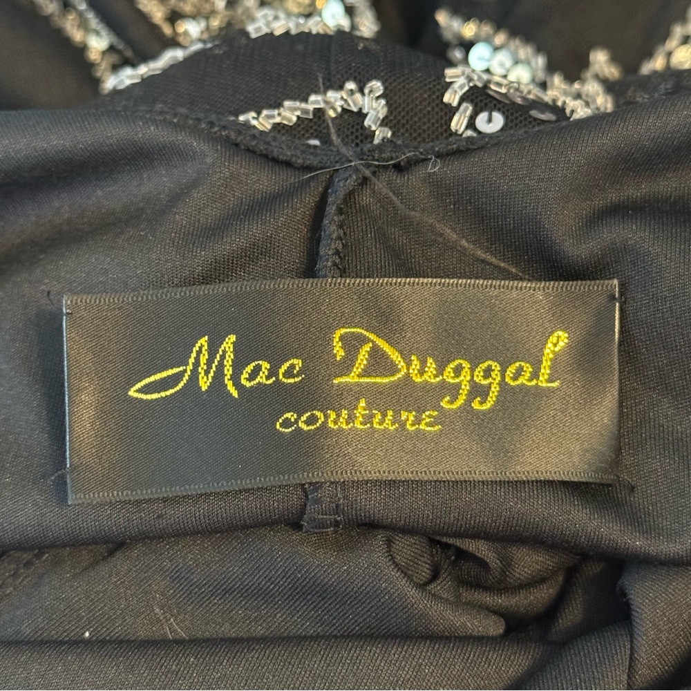 Mac Duggal Couture Black Beaded Plunge Front Open Back Evening Dress Gown Prom L - Picture 8 of 13